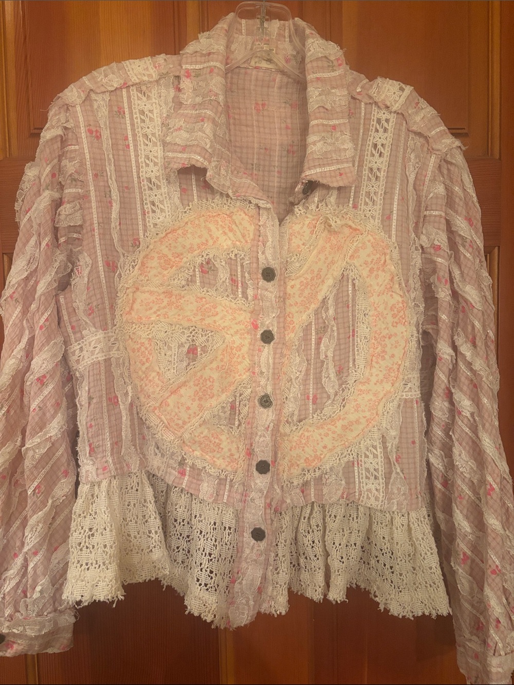 NEW POL Pink Striped Lace-Trim Button Down Shirt